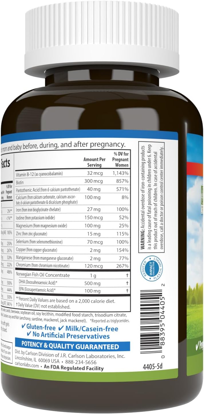 Carlson Labs Multivitamínico Prenatal con DHA, 120 Cápsulas Blandas