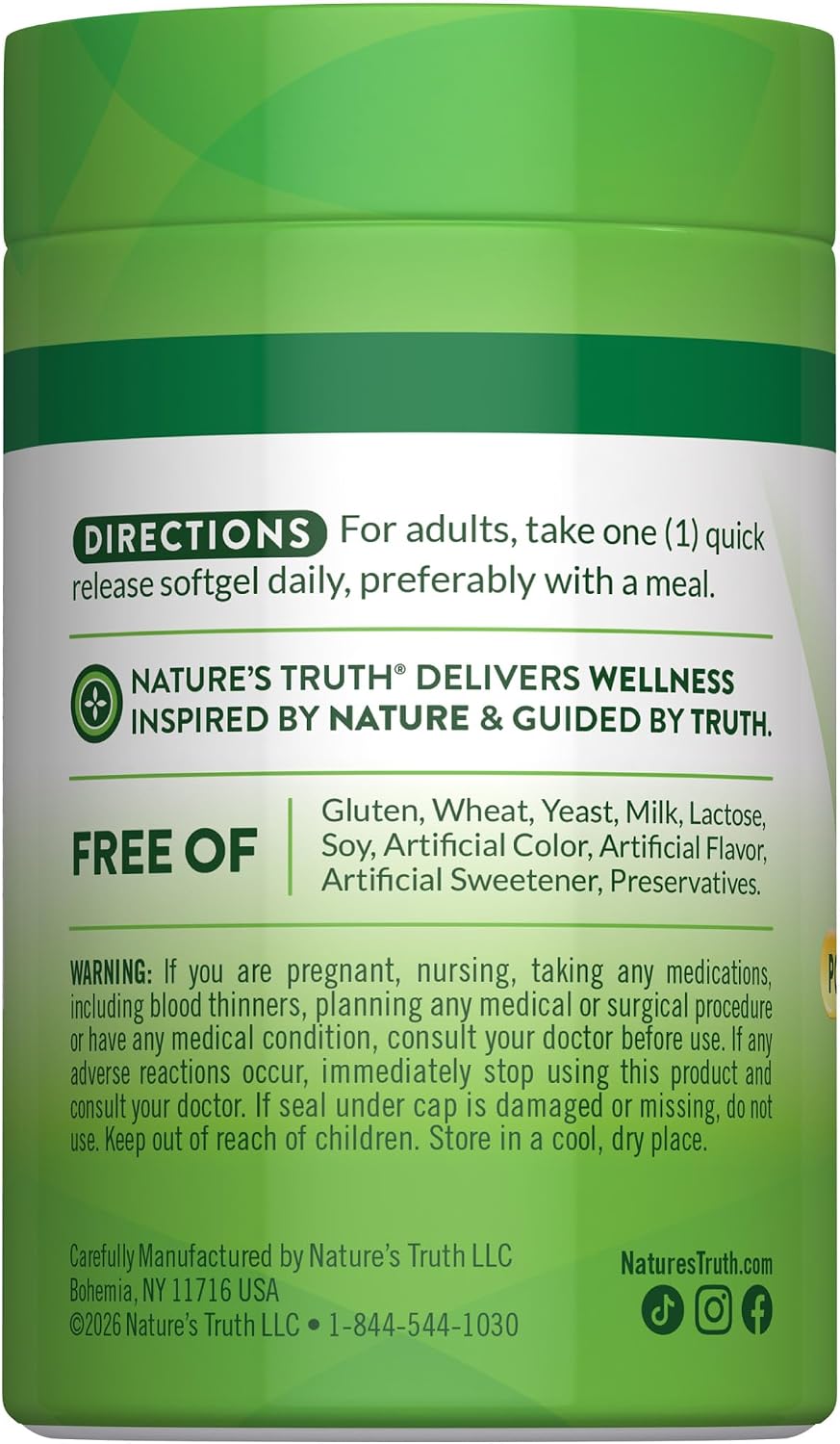 Complejo de Vitamina K2 MK7 con D3 | 100 mcg | 50 Cápsulas Blandas | Nature's Truth