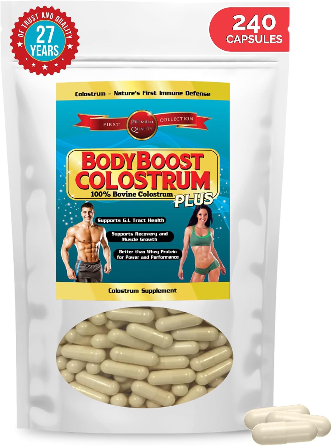 BodyBoost Bovine Colostrum Capsules (240) - Supplement with Immunoglobulins and Lactoferrin, Grass-Fed, Non-GMO