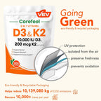 VEV Corefeel Vitamina D3 K2, 10.000 UI D3, 200 mcg K2 (con MK-7), Apoya la Salud de Huesos y Dientes, 300 Cápsulas