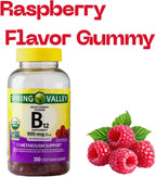 Spring Valley Vitamina B12 500 mcg Gominolas Sabor Frambuesa - 200 unidades