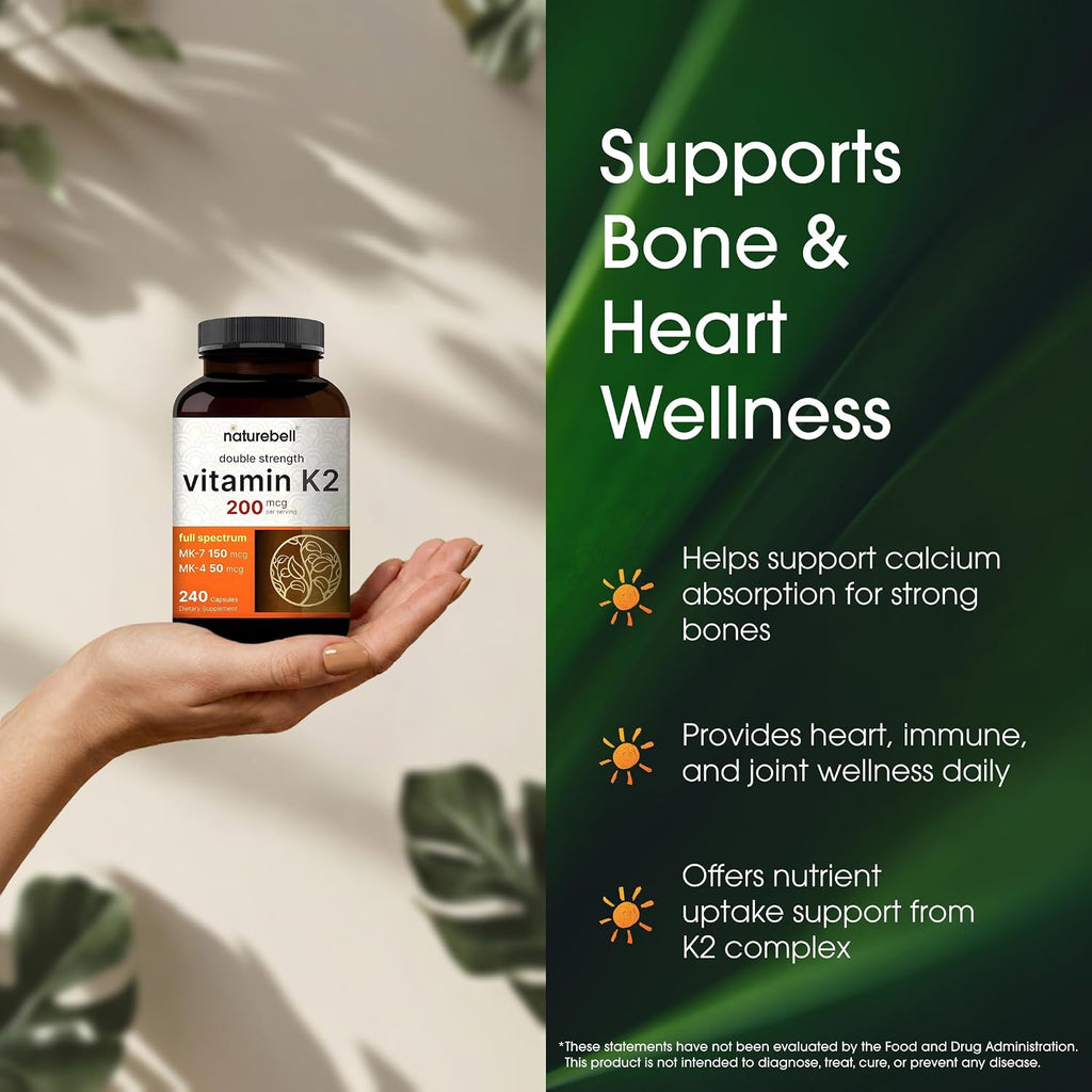 NatureBell Vitamina K2 - 200 mcg MK-7 y MK-4 - 240 Cápsulas