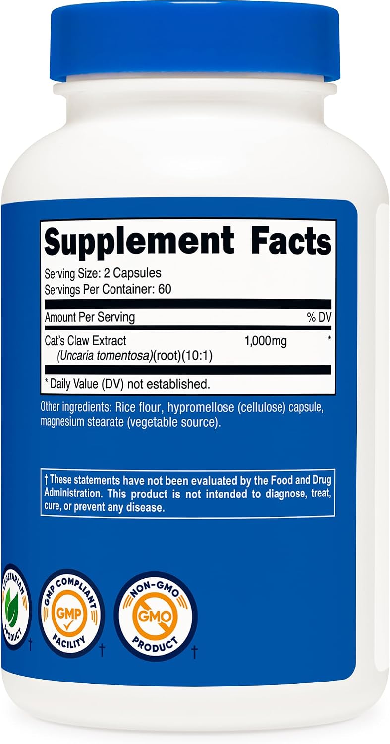 Nutricost Uña de Gato 1000mg, 120 Cápsulas Vegetales - Sin OGM y Sin Gluten