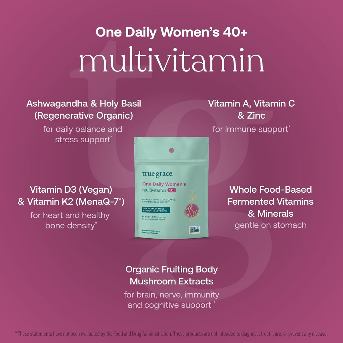 True Grace One Daily Multivitamínico Mujeres – Refuerzo del sistema inmunitario: La vitamina D, el zinc y la – Image 3