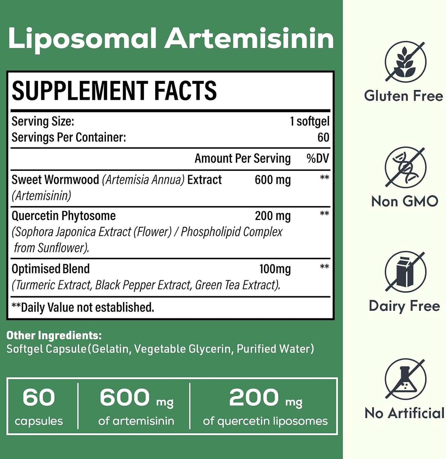 Artemisina Liposomal 900 mg con Quercetina Fitosoma 200 mg, 60 Cápsulas Blandas - Suministro para 2 Meses