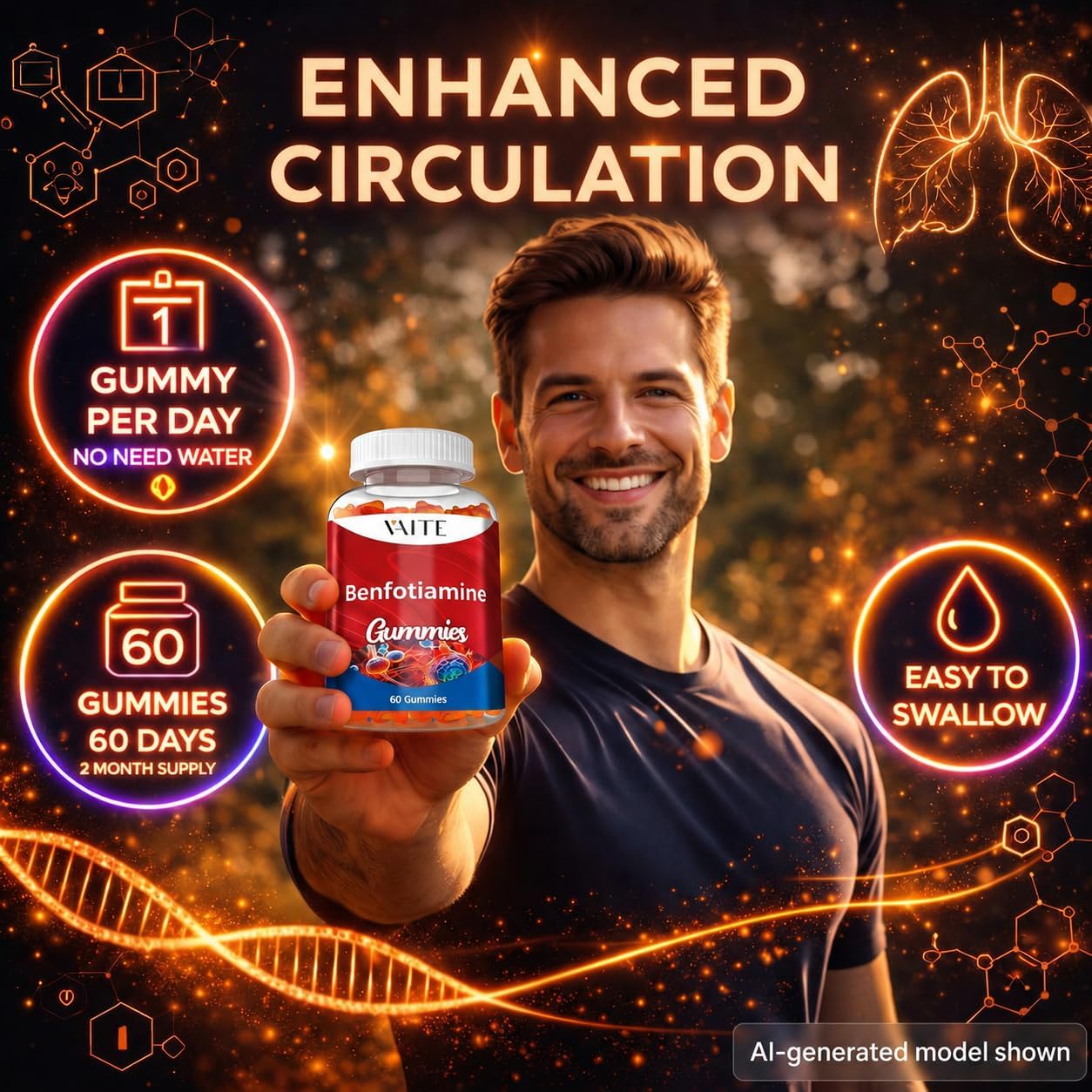 VAITE Benfotiamina 320mg Gomitas con L-Leucina 45mg | Complejo de Vitamina B1