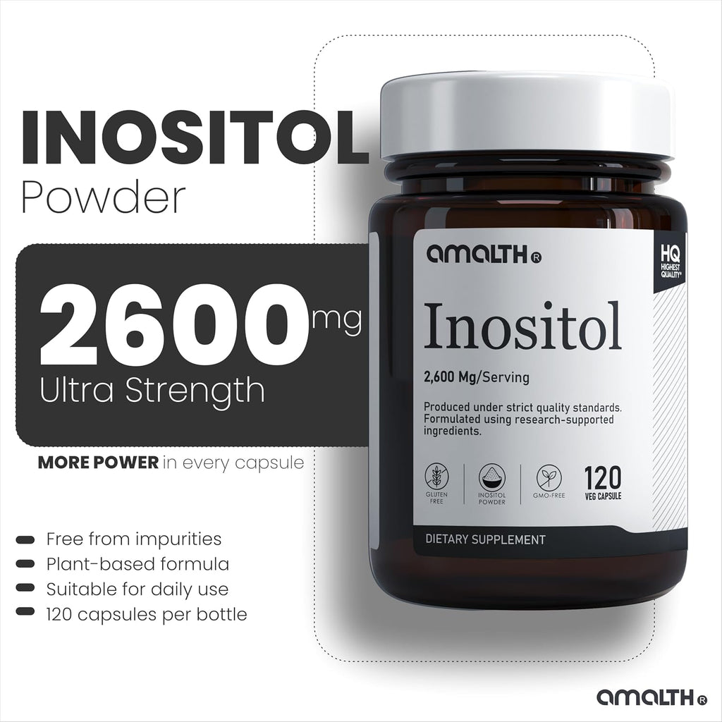 AMALTH Inositol 2600 mg - Myo Inositol en Cápsulas - Suplemento de Vitamina B8 - 120 Cápsulas Veganas