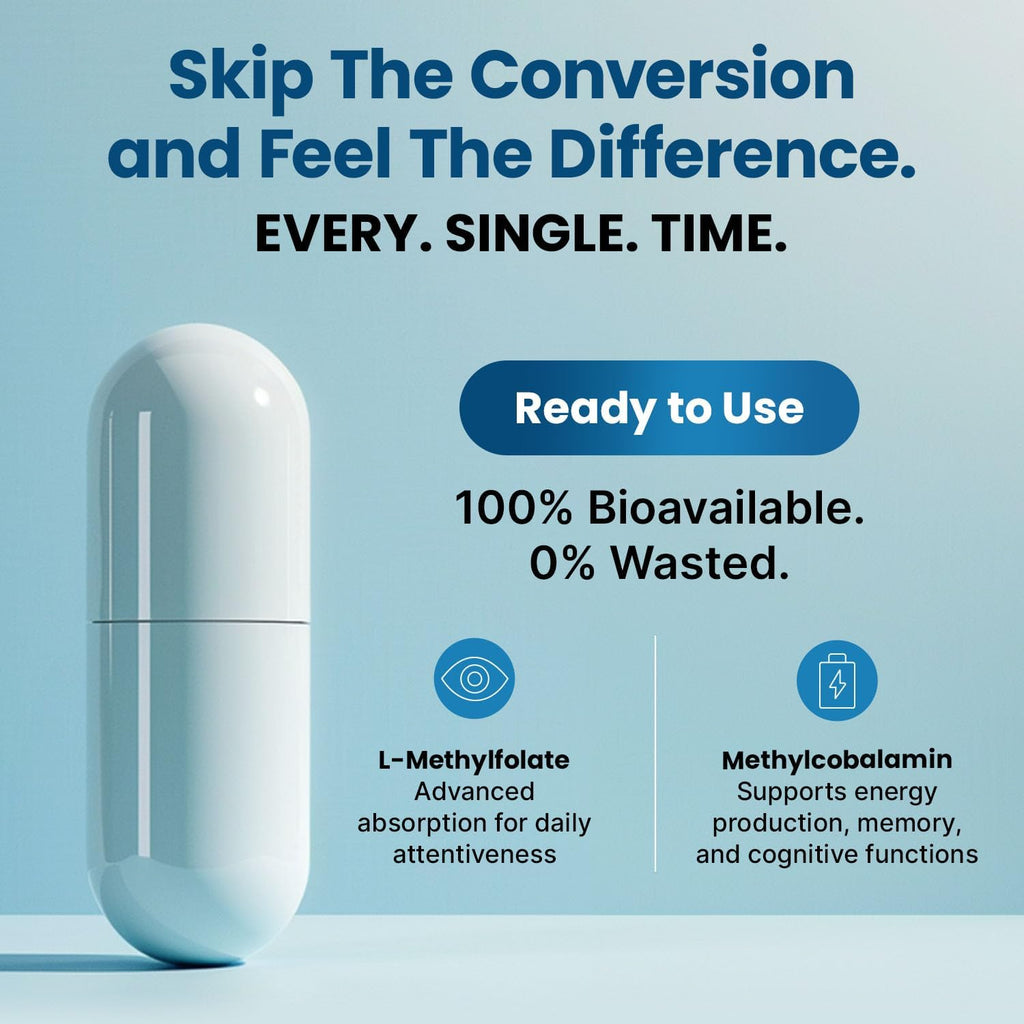 Complejo B Metilado con Metilfolato y B12 Metilcobalamina 1000 mcg - 90 Cápsulas