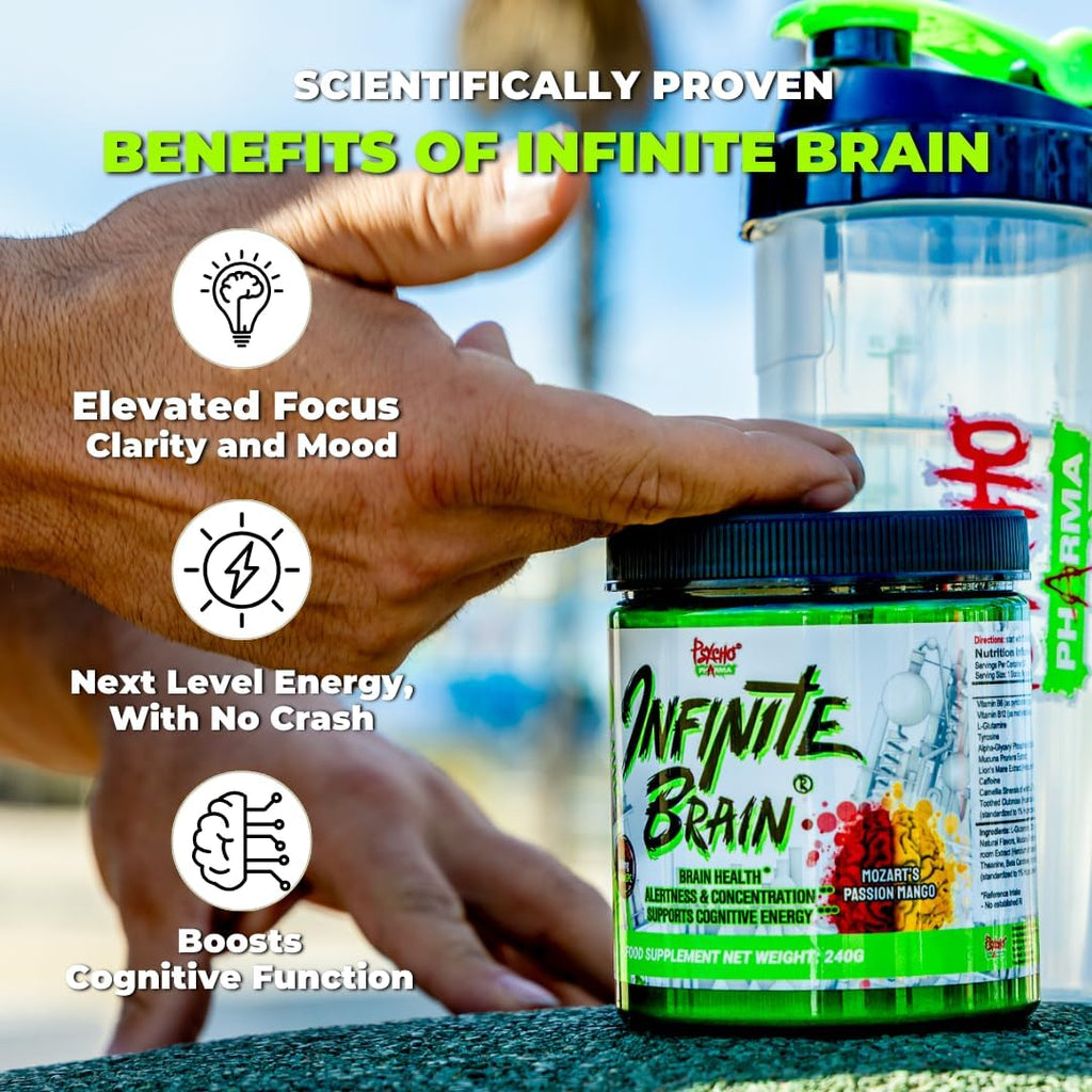 Psycho Pharma Infinite Brain Nootropic Game Changer - Compite y Gana (Mozart's Passion Mango, 30 raciones)
