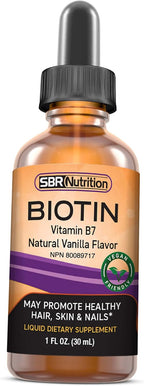 SBR Nutrition Gotas Líquidas de Biotina, 5000mcg por Dosis (60 Dosis) 30ml - Vainilla