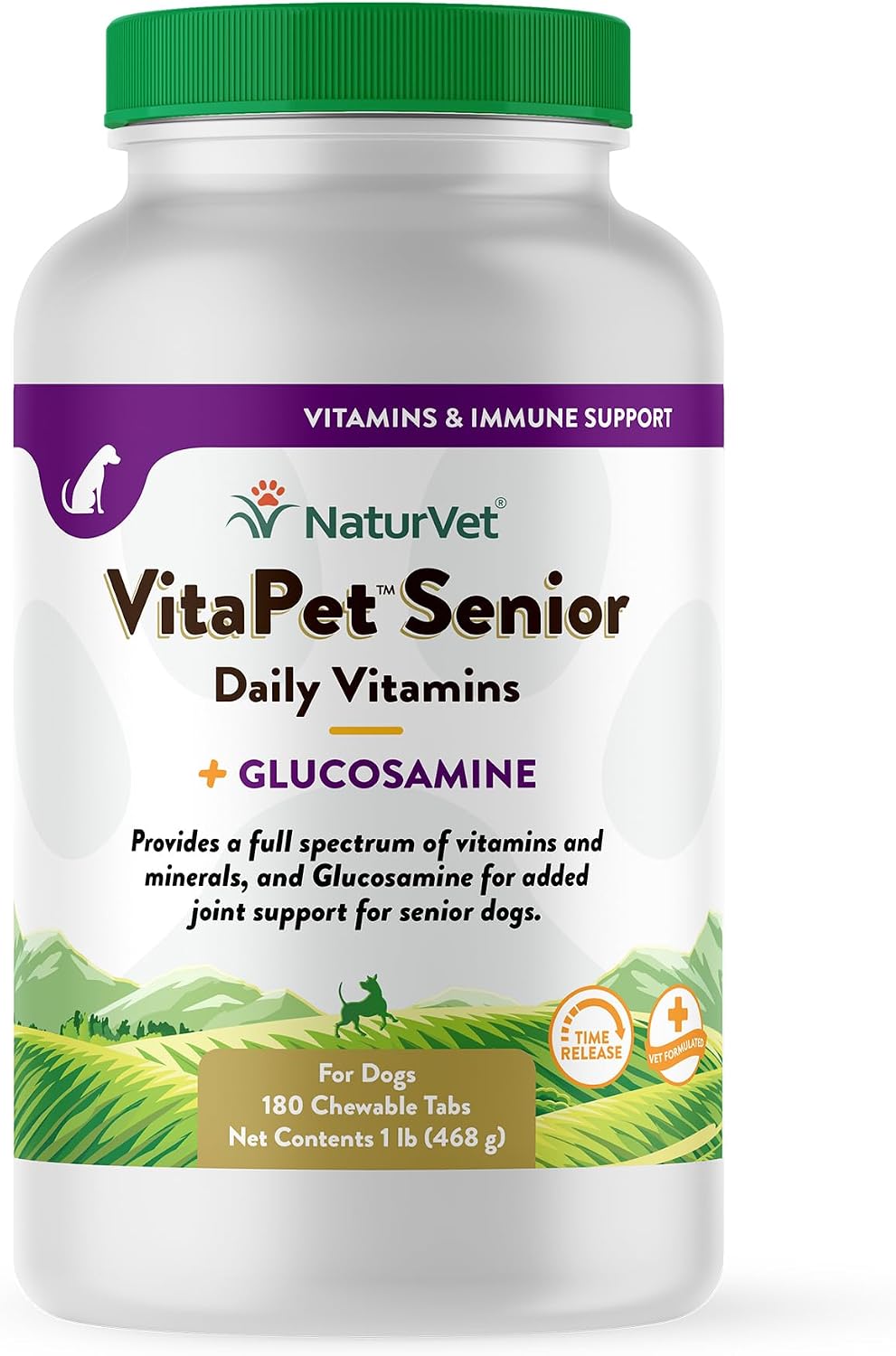 NaturVet VitaPet Senior Daily Vitamins – Multivitamínico para Perros Senior con Glucosamina – 60 Comprimidos de Liberación Prolongada