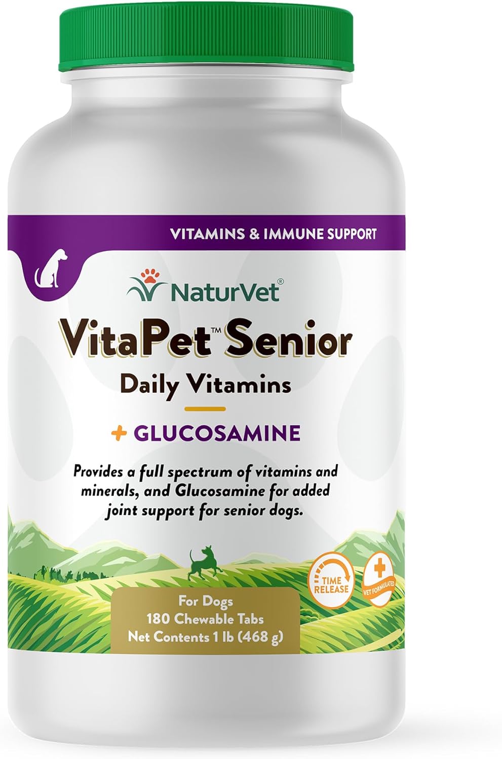 NaturVet VitaPet Senior Daily Vitamins Plus Glucosamine - 180 Comprimidos Masticables para Perros Mayores