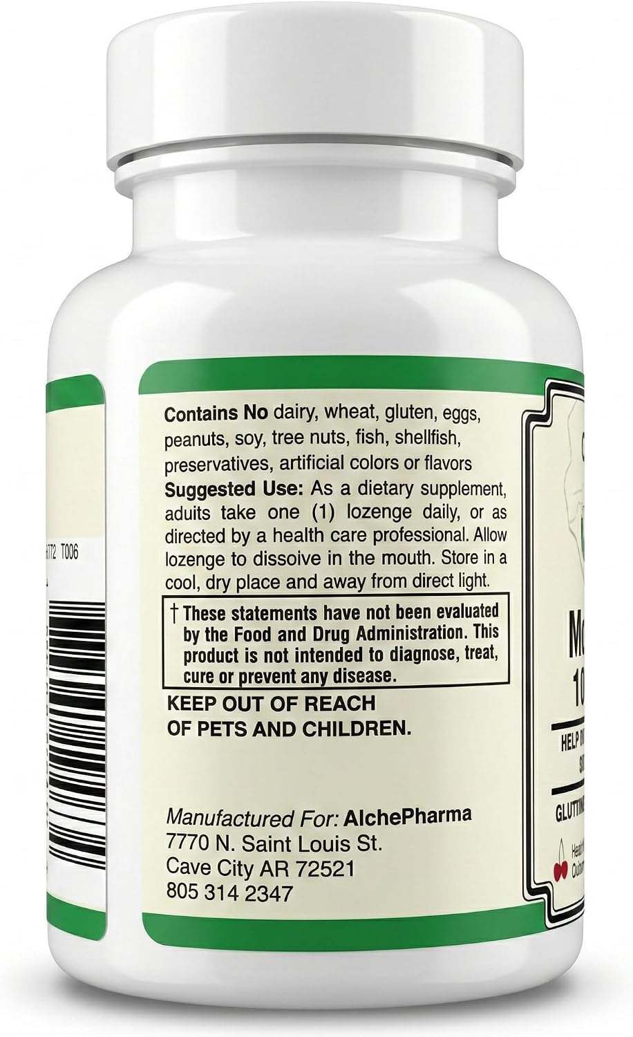 AlchePharma Metilfolato Coenzimado 1.360 mcg DFE - L-5-MTHF Bioactivo - Sin Gluten, Vegano, No OMG - Sabor Cereza Natural - 60 Comprimidos