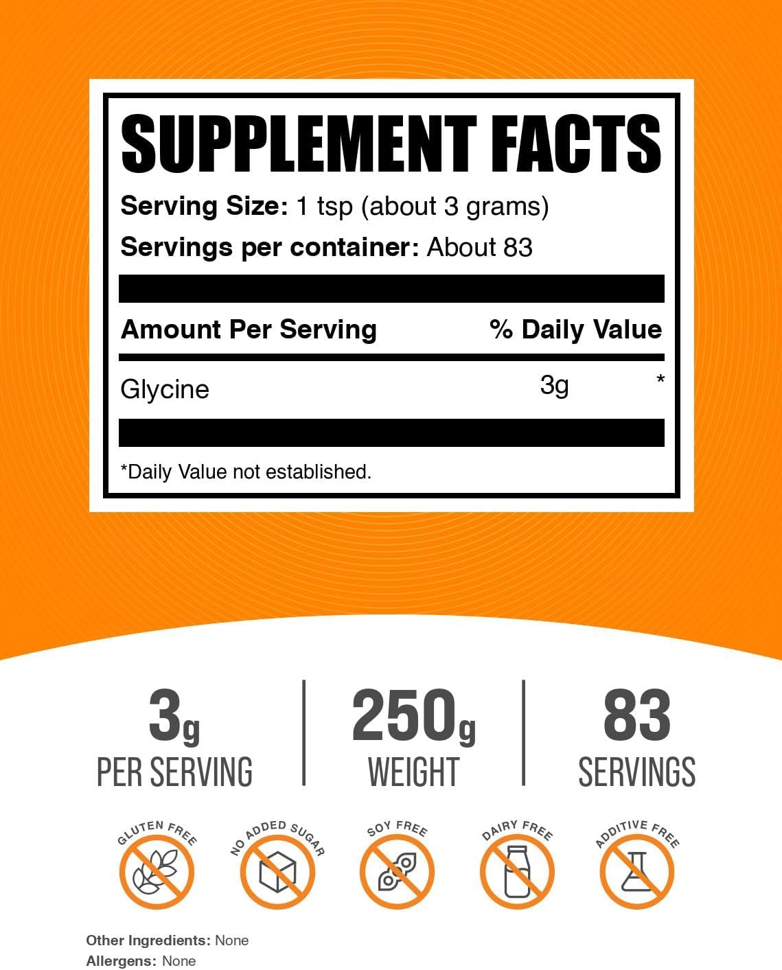 BulkSupplements Glicina en Polvo - Suplemento de Glicina, Aminoácido Puro, 250 g (8.8 oz)
