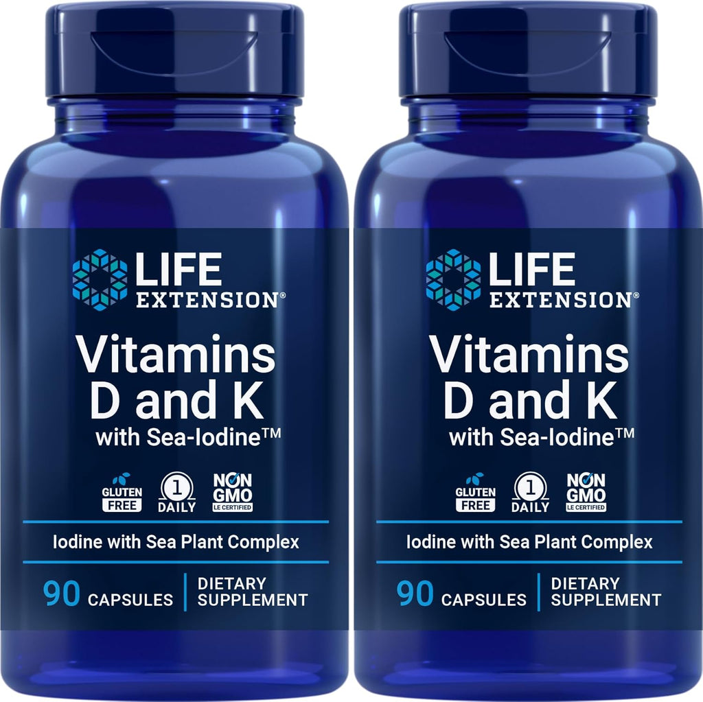 Life Extension Vitaminas D y K con Yodo Marino, 90 Cápsulas (Pack de 2)