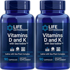 Life Extension Vitaminas D y K con Yodo Marino, 90 Cápsulas (Pack de 2)