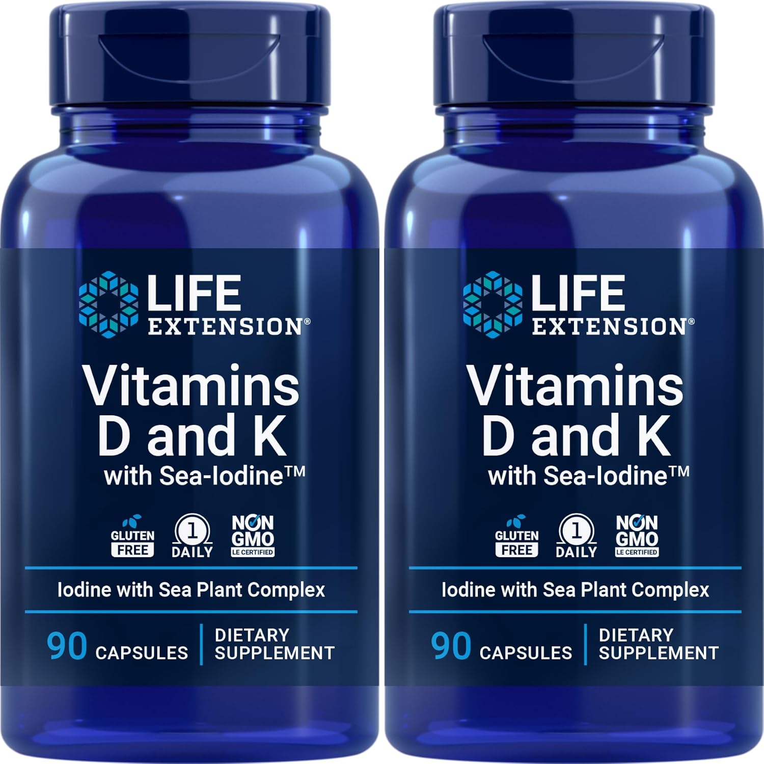 Life Extension Vitaminas D y K con Yodo Marino, 90 Cápsulas (Pack de 2)