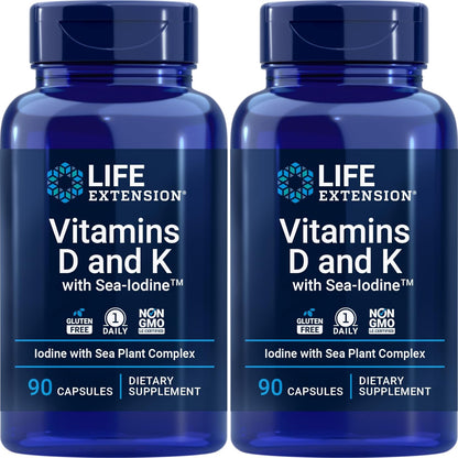 Life Extension Vitaminas D y K con Yodo Marino, 90 Cápsulas (Pack de 2) – Image 1