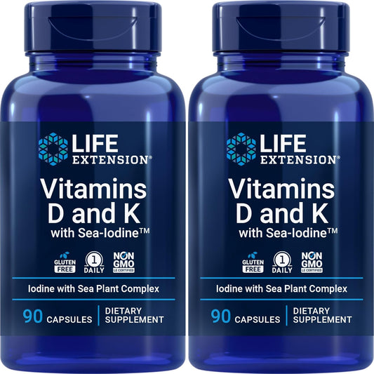 Life Extension Vitaminas D y K con Yodo Marino, 90 Cápsulas (Pack de 2)