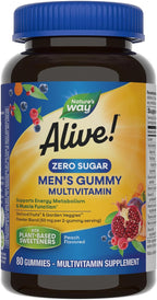 Nature's Way Alive! Zero Sugar Men's Gummy Multivitamins - Gomitas Multivitamínicas Sin Azúcar para Hombres, Sabor Melocotón, 80 Gomitas