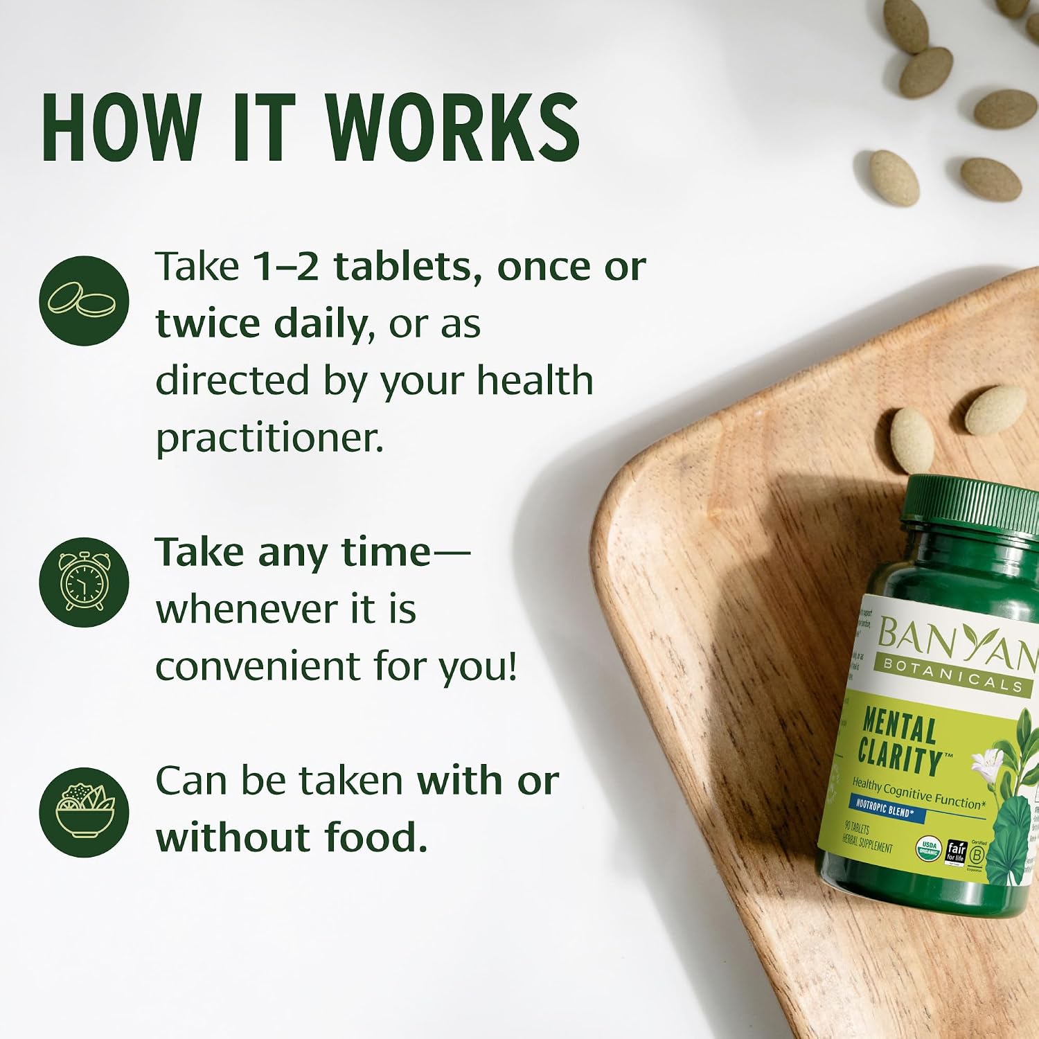 Banyan Botanicals Organic Mental Clarity - Ayurvedic Supplement for Mental Clarity - 90 Tablets