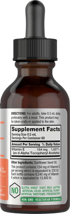 Horbäach Aceite de Vitamina E, 13,800 UI, 28 ml (1 oz) - Suplemento Líquido Natural, Vegetariano, Sin OGM y Sin Gluten