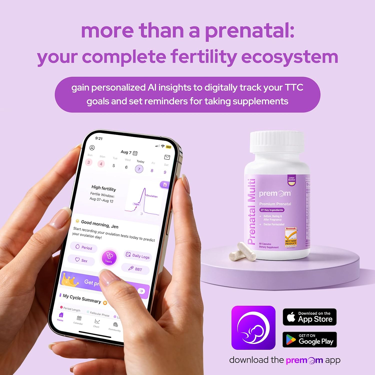 Premom Vitaminas Prenatales 27 en 1, 60 Cápsulas Veganas con 5-MTHF, Colina y Hierro