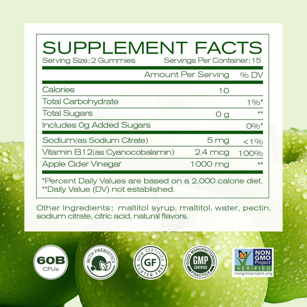 NEWELLME Gominolas de Vinagre de Manzana con Vitamina B12 Multivitamínico - Suplemento ACV Gominolas, Energía y Detox | Vegano, Sin OGM y Sin Gluten (90)