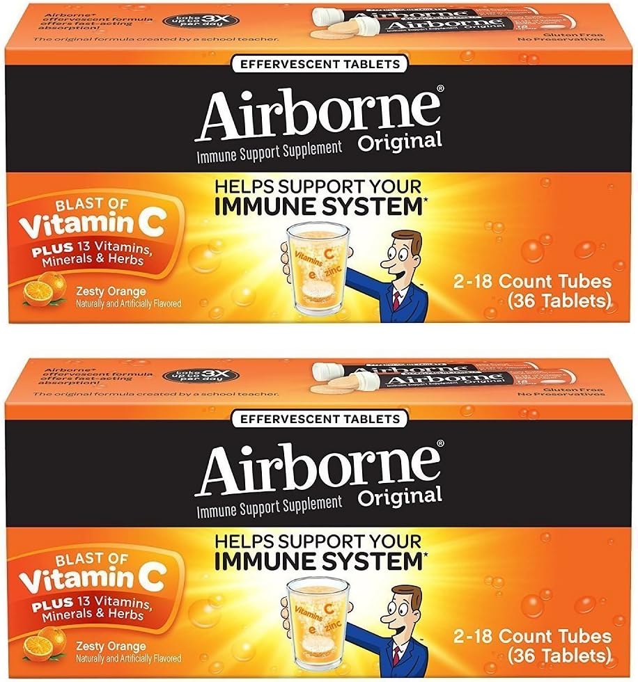 Airborne 750mg Vitamina C Gominolas para Adultos, Sabor Naranja, Sin Gluten, 63 Gominolas (Paquete de 2)