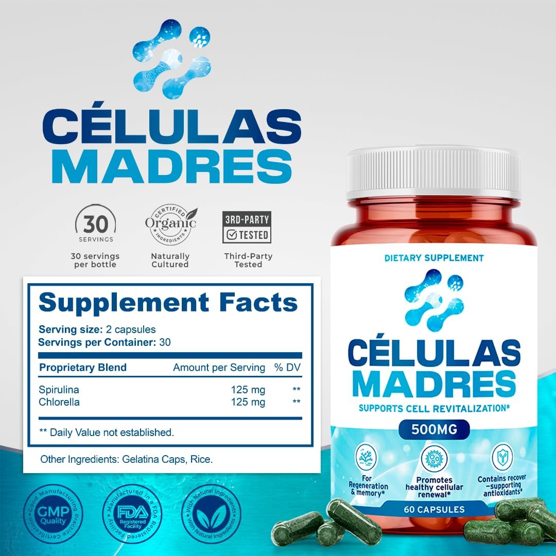 Aura Vitamins Stem Cell 500mg - 180 Cápsulas de Espirulina y Chlorella