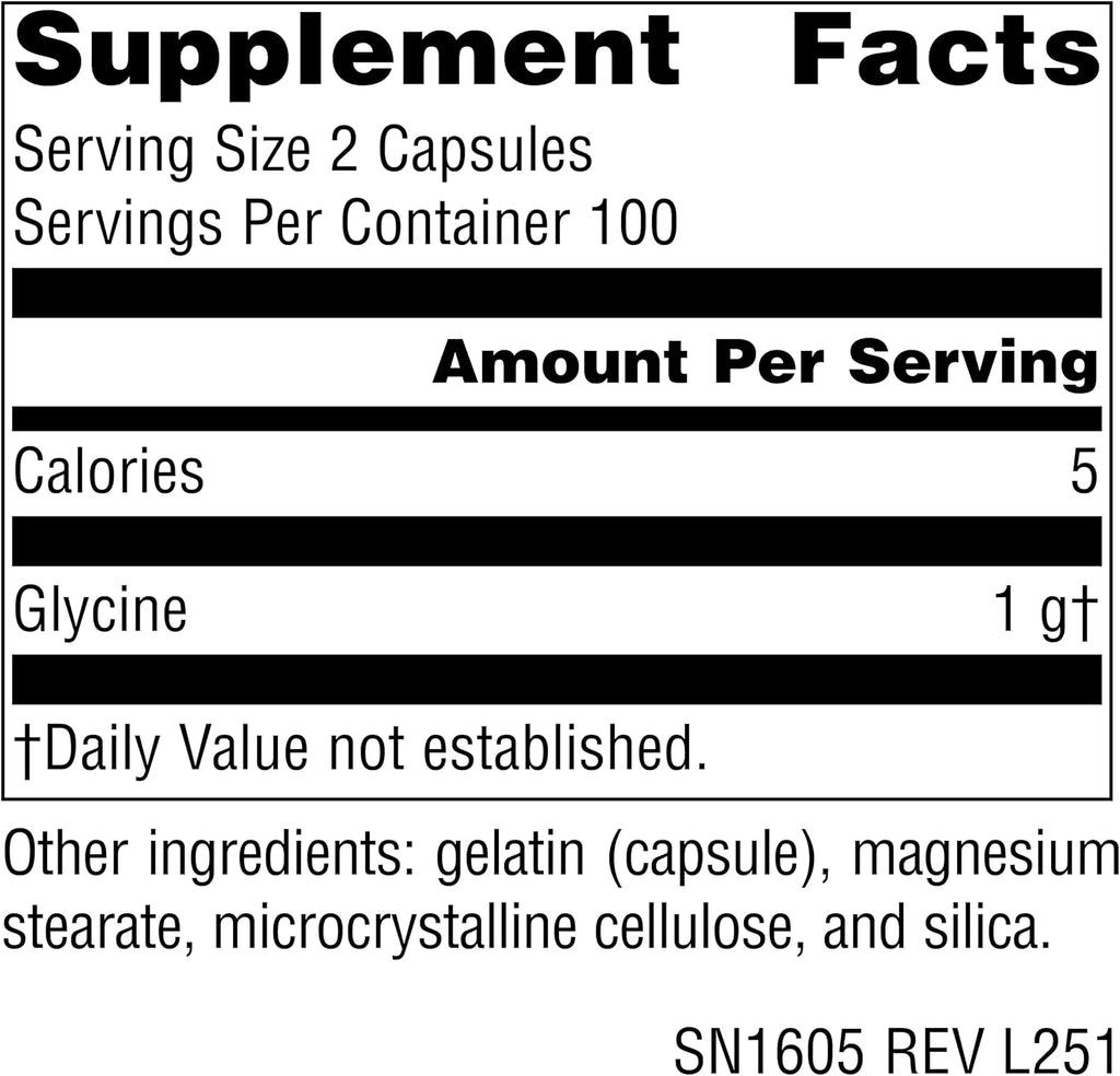 Source Naturals Glicina, Suplemento Alimenticio - 500 mg - 200 Cápsulas