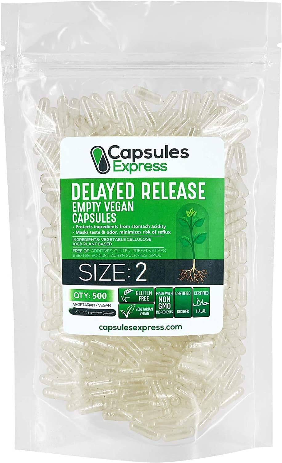 XPRS Nutra Cápsulas Vacías de Liberación Retardada Tamaño 2 - 500 Unidades - Cápsulas Veganas Transparentes para Rellenar - Píldoras Vegetarianas DIY - Cápsulas de Gel Vegetal para Suplementos Caseros