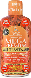 Mega Premium Liquid Multivitamin - 110 Ingredientes, Vitamina C, D3, Zinc, Sabor Naranja, 32 Servicios