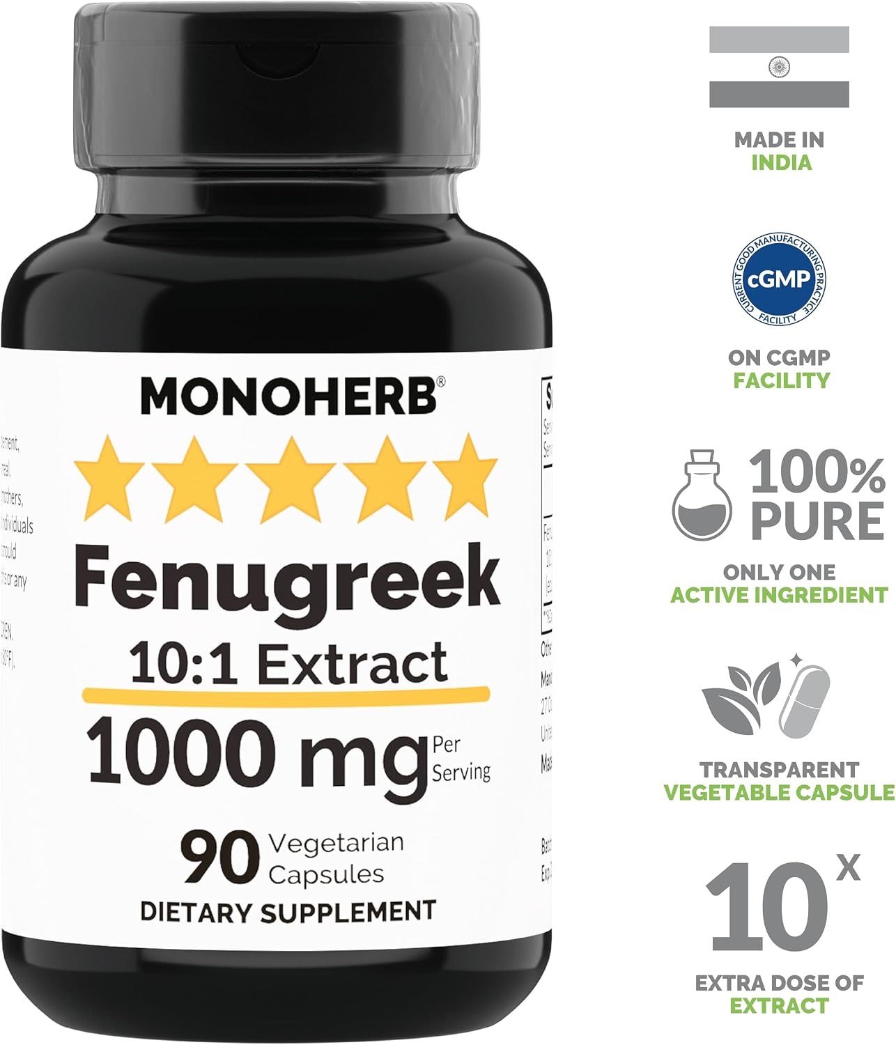 Fenugreek 10:1 Extract - 1000 mg per Serving - 45 Servings