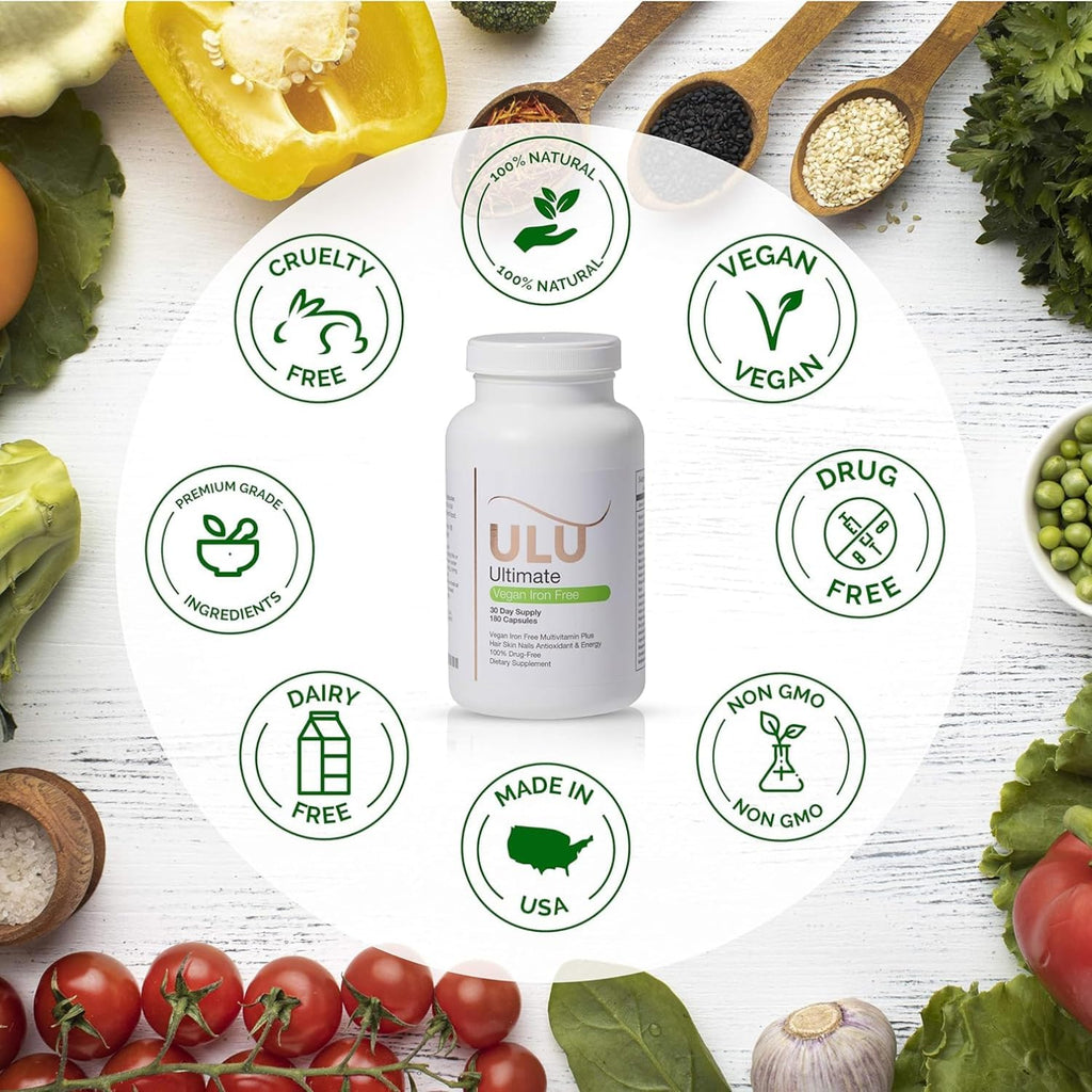 ULULIFE Multivitamínico Vegano Sin Hierro - Pack de 2 (360 Cápsulas) - Para Cabello, Piel, Uñas, Energía y Antioxidante