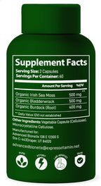 Advanced Bionetix Cápsulas de Musgo Marino Orgánico Irish Sea Moss con Bladderwrack y Bardana (120 Cápsulas)