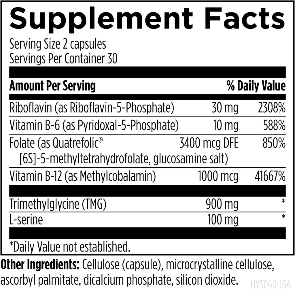 Designs for Health Homocysteine Supreme - Vitaminas B Metiladas con Riboflavina, B6, B12, Folato, L-Serina y TMG - Apoyo para el Corazón y el Cerebro (60 Cápsulas)