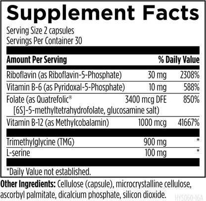 Designs for Health Homocysteine Supreme - Complejo de Vitaminas B Metiladas con Riboflavina, B6, B12, Folato, L-Serina y TMG – Image 4