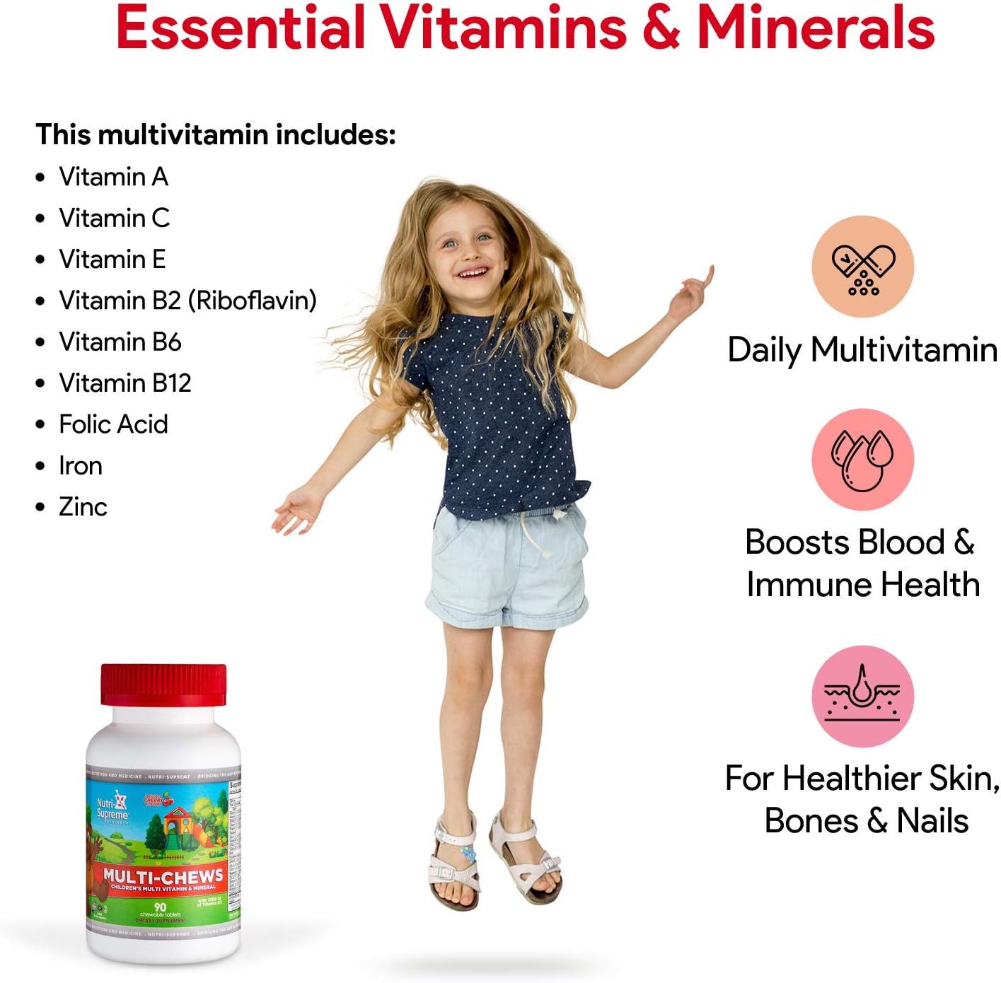 Delicious Kids Multivitamin - Multivitamínico Delicioso para Niños - 90 Gomitas Vegetarianas con Sabor a Cereza