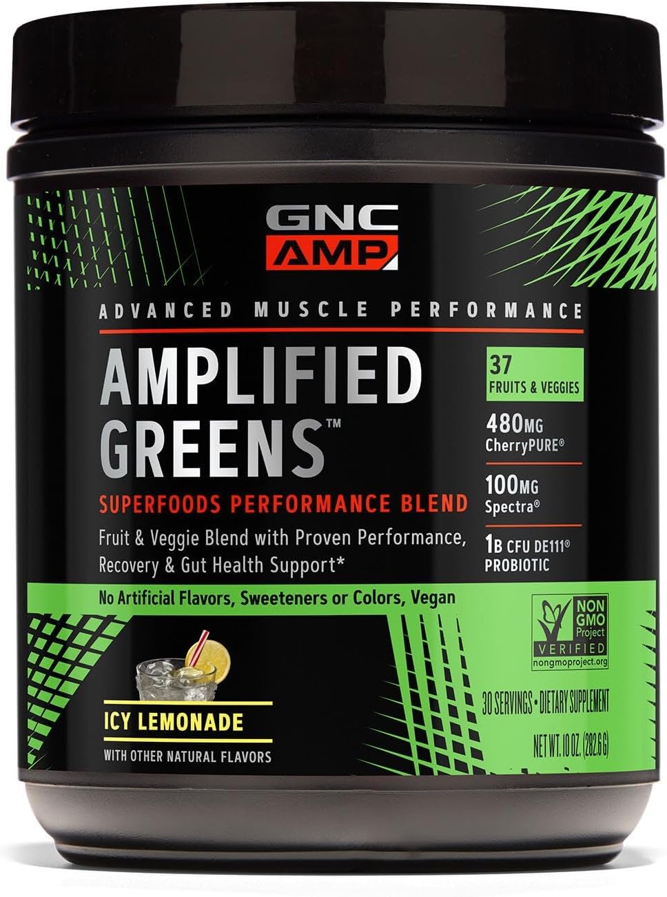 GNC AMP Amplified Greens Superfoods Performance Blend - Bebida de superalimentos vegana para atletas - Sabor arándano y granada - 280 g (30 porciones)