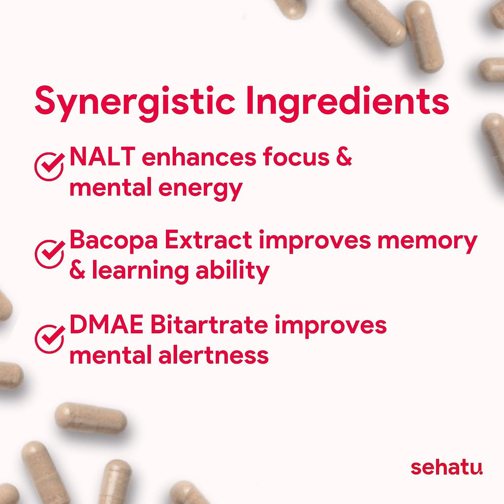 Focus Plus Cognitive Performance Enhancer | con N-Acetil L-Tirosina, DMAE Bitartrato, GABA, Ácido Glutámico | Potencia el Enfoque, Mejora la Memoria, Apoya la Salud Cerebral | 60 Cápsulas | 30 Días