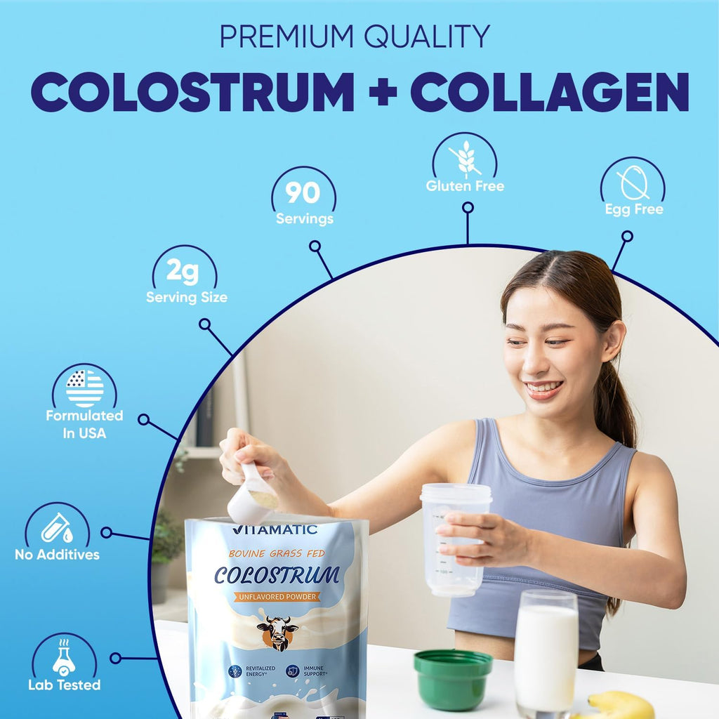 Vitamatic Calostro Bovino en Polvo 30% IgG - 180 g - Apoyo Inmunitario y Digestivo - Sin Sabor