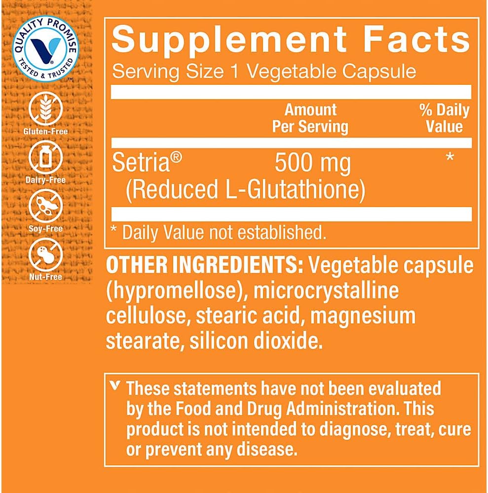 The Vitamin Shoppe Reduced Glutathione 500 mg, 60 Cápsulas