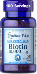Puritan's Pride Biotina 10.000 mcg, 100 Cápsulas Blandas de Liberación Rápida