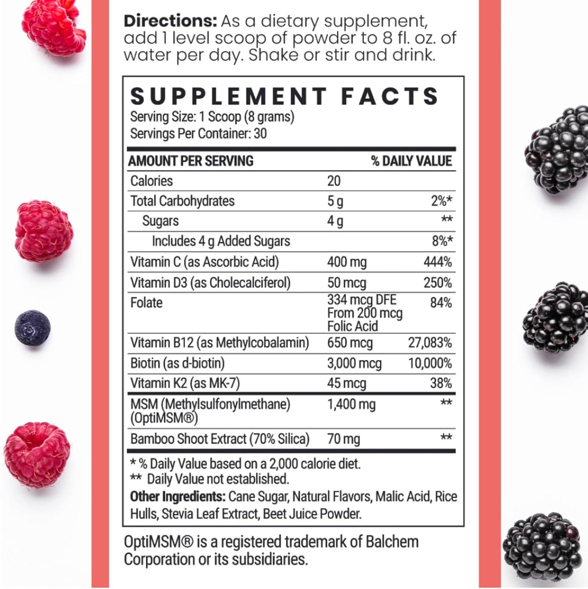 Qhemet Biologics MSM + Biotina Mezcla en – Vitamina C: Ayuda a la formación normal de colágeno, importante para la – Image 2