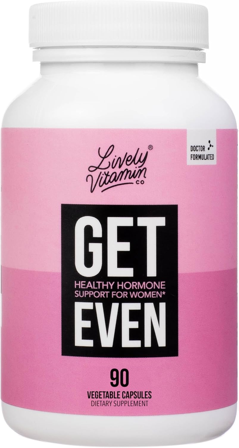 LIVELY VITAMIN CO. Get Even - Equilibrio Hormonal Femenino - Reduce Síntomas de Período, PMS y Menopausia - 90 Cápsulas