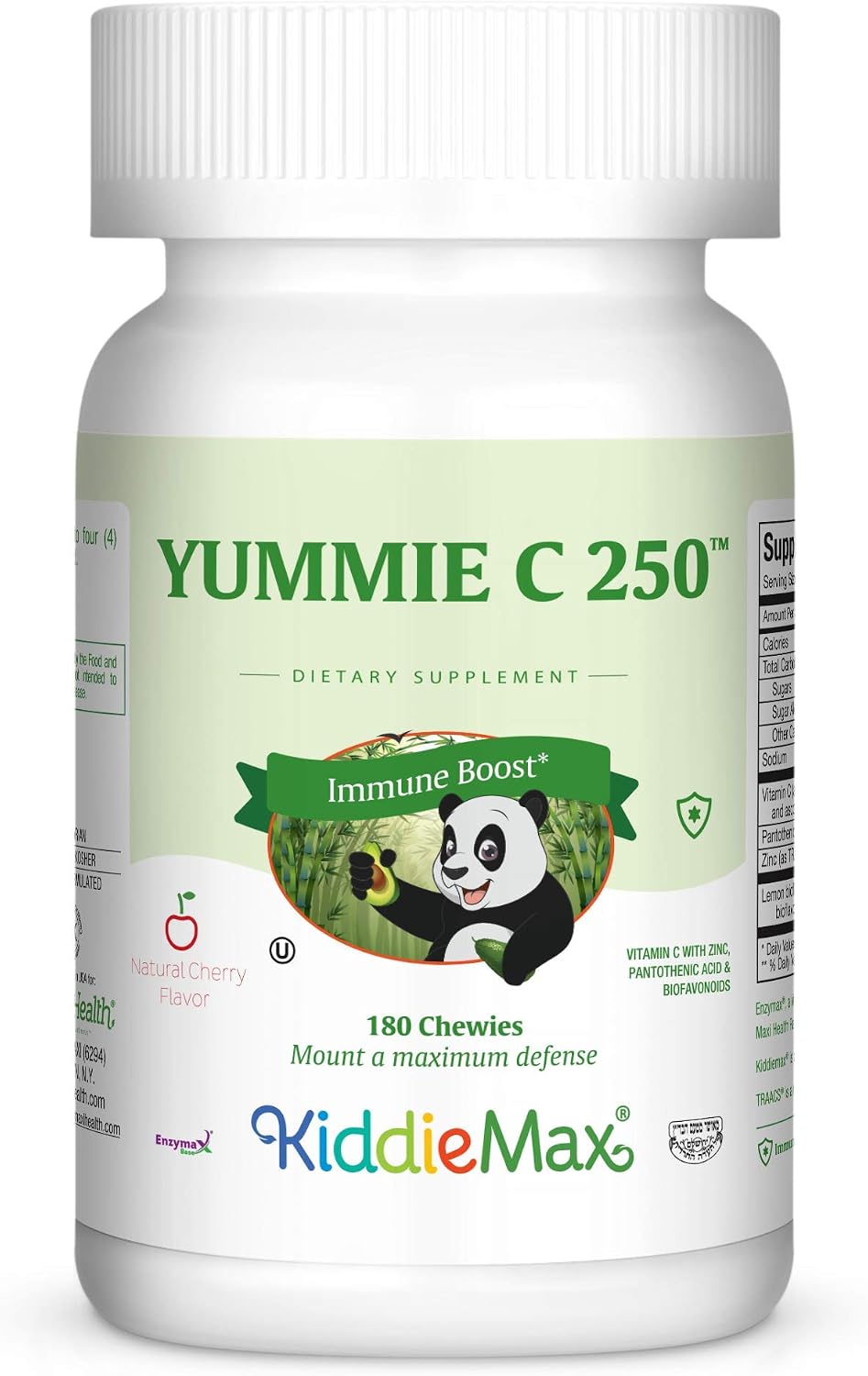 Maxi Health Vitamina C 250 mg Comprimidos Masticables con Zinc y Bioflavonoides, Sabor Cereza – 90 Comprimidos