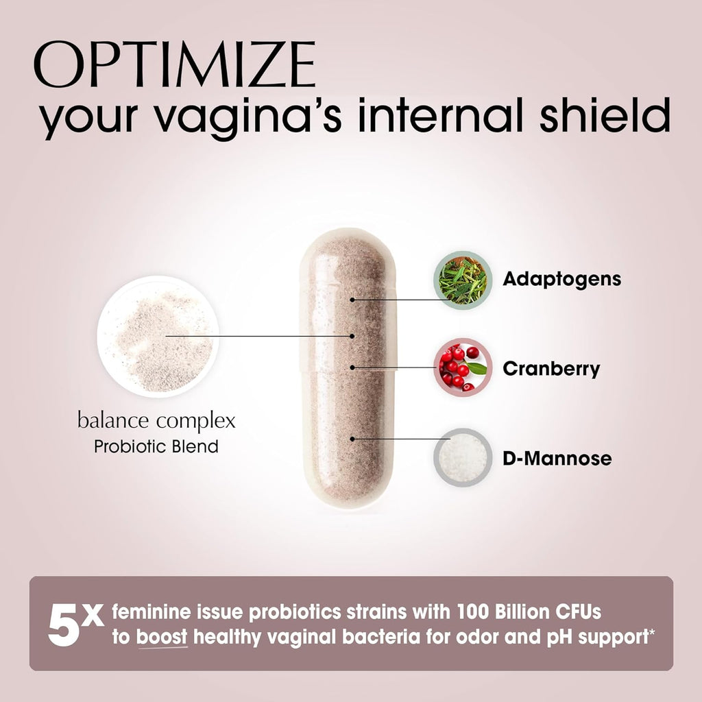 Balance Complex 17-en-1 Salud Vaginal Probióticos 100 mil millones con Arándano Rojo y D-Manosa, 60 Cápsulas