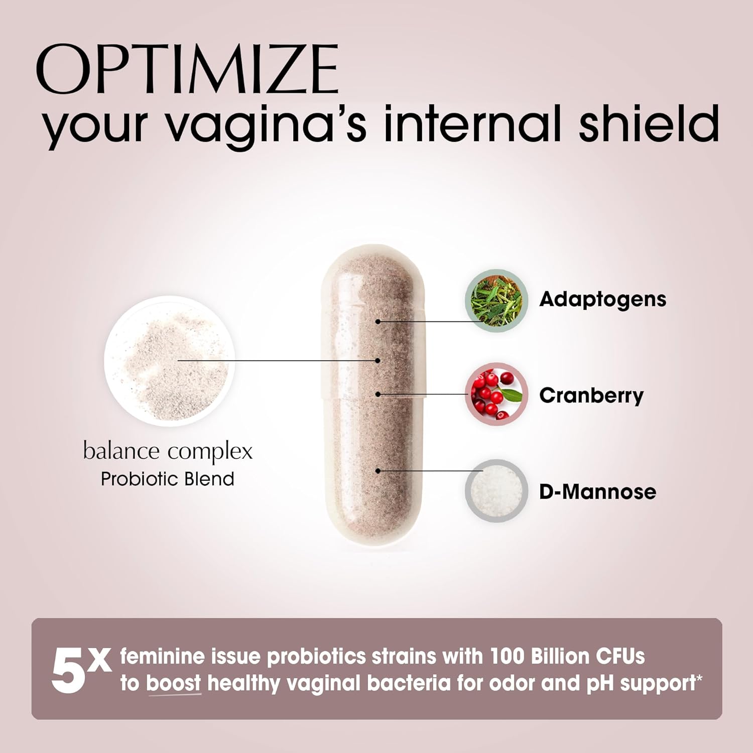 Balance Complex 17-en-1 Salud Vaginal Probióticos 100 mil millones con Arándano Rojo y D-Manosa, 60 Cápsulas