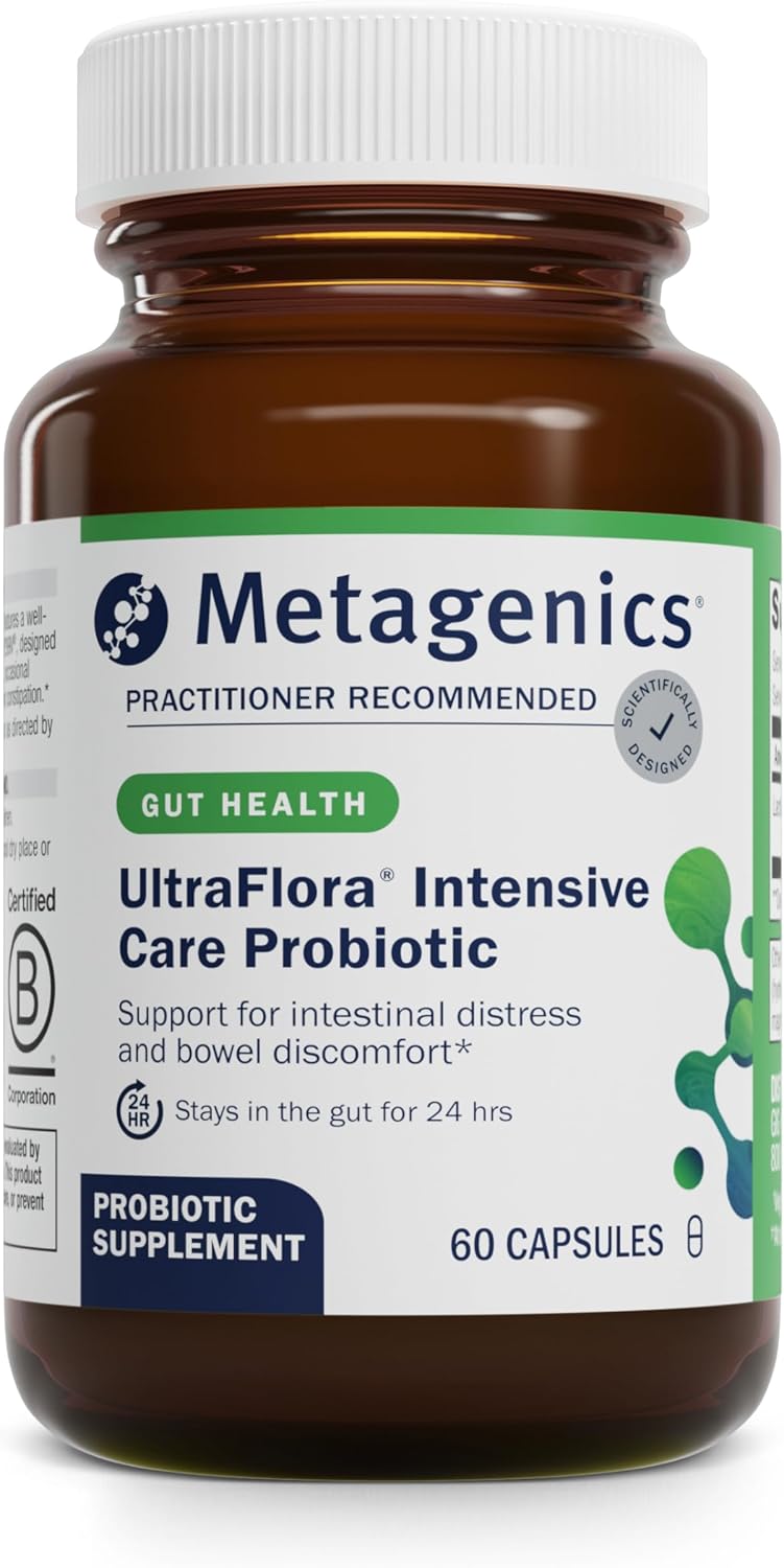 Metagenics UltraFlora Intensive Care Probiotic - 20 Mil Millones de UFC - Lactobacillus plantarum 299v - 60 Cápsulas Vegetales